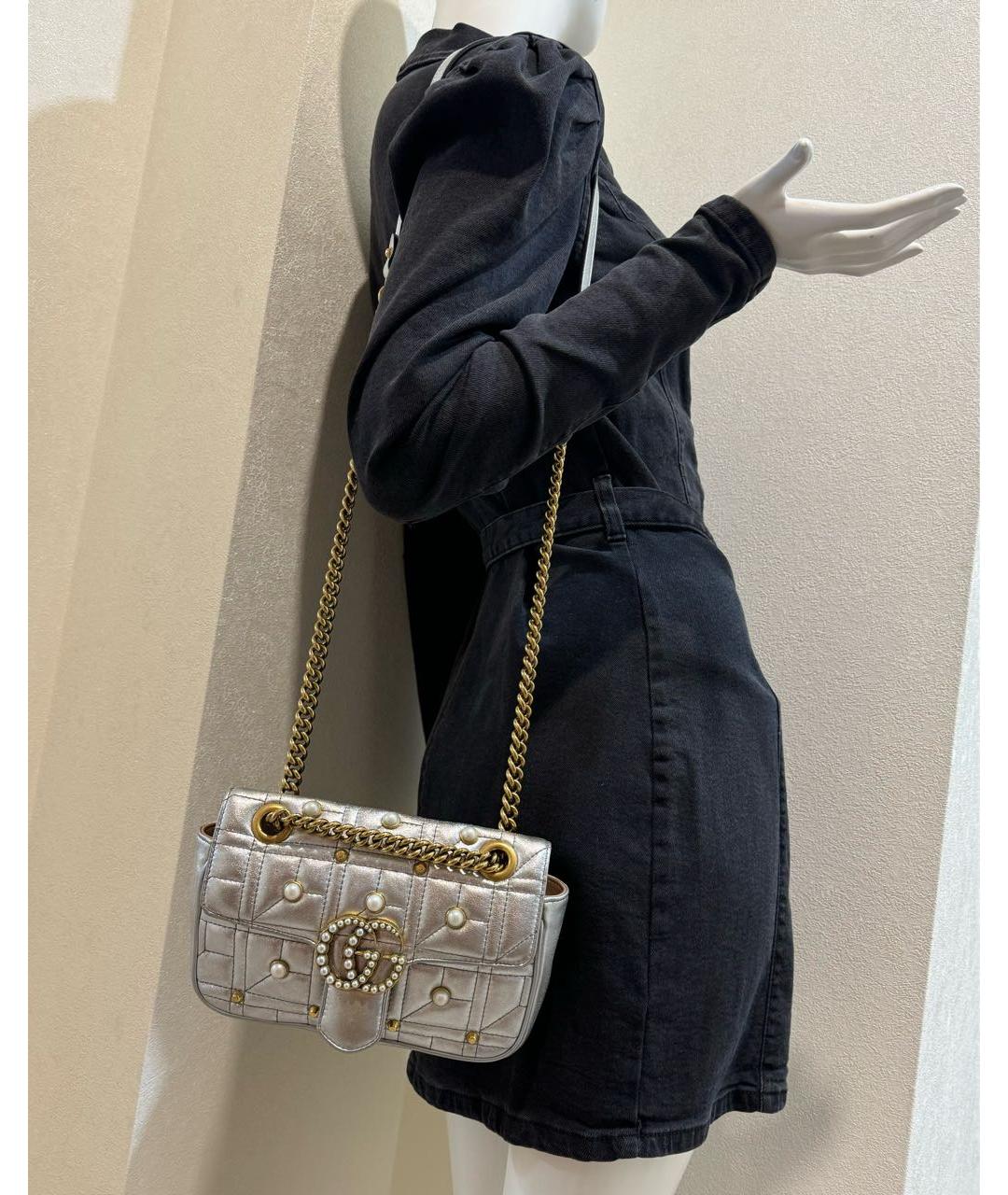 GUCCI Серебряная кожаная сумка через плечо, фото 5