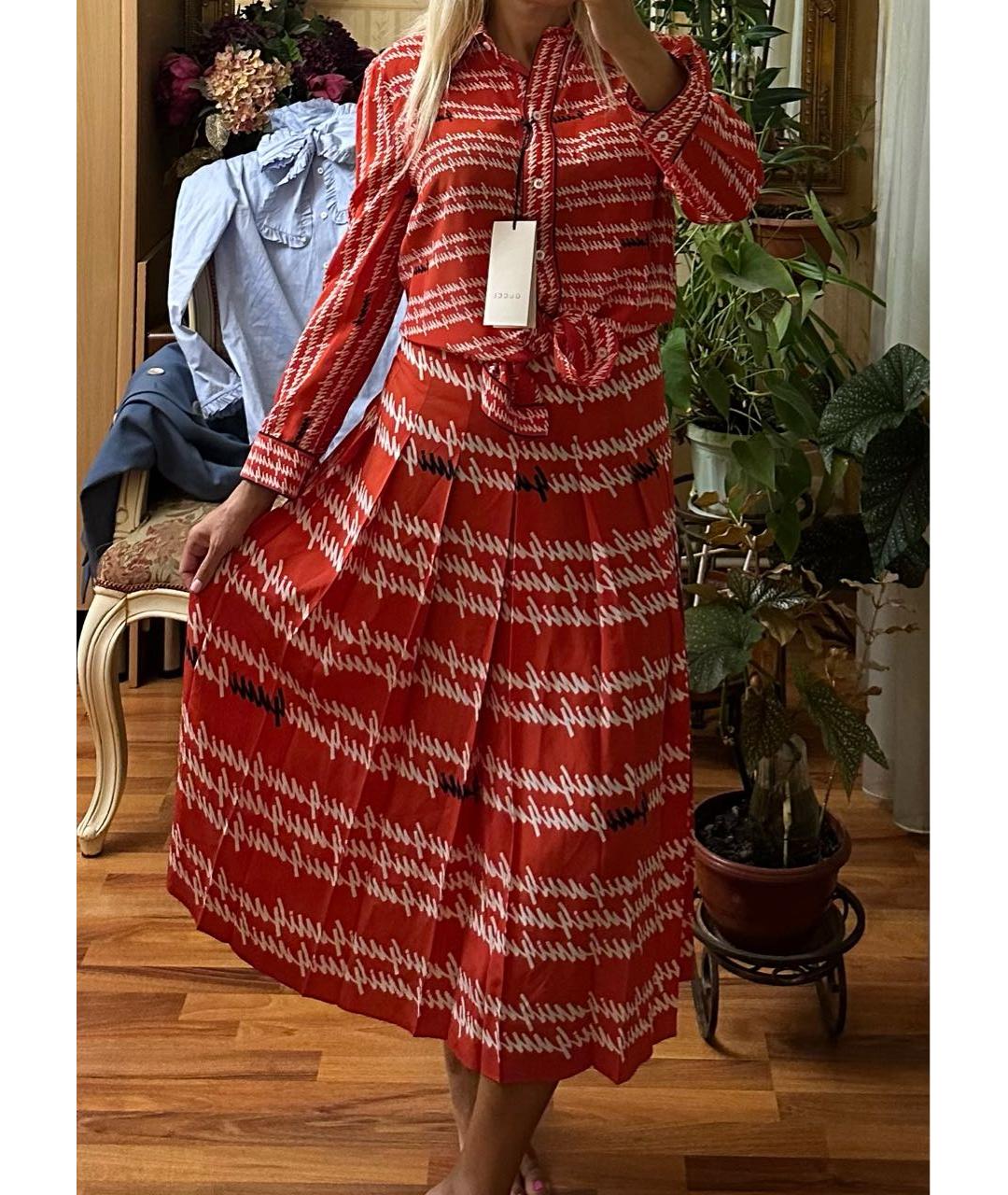 GUCCI Красный шелковый костюм с юбками, фото 5