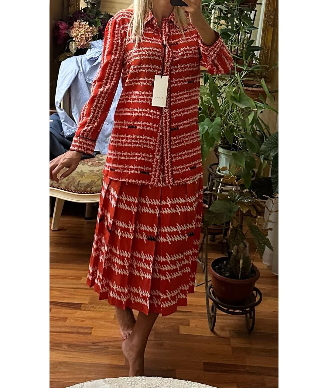 GUCCI Красный шелковый костюм с юбками, фото 6