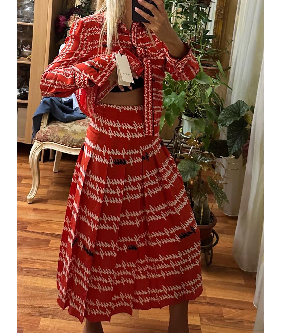 GUCCI Красный шелковый костюм с юбками, фото 7