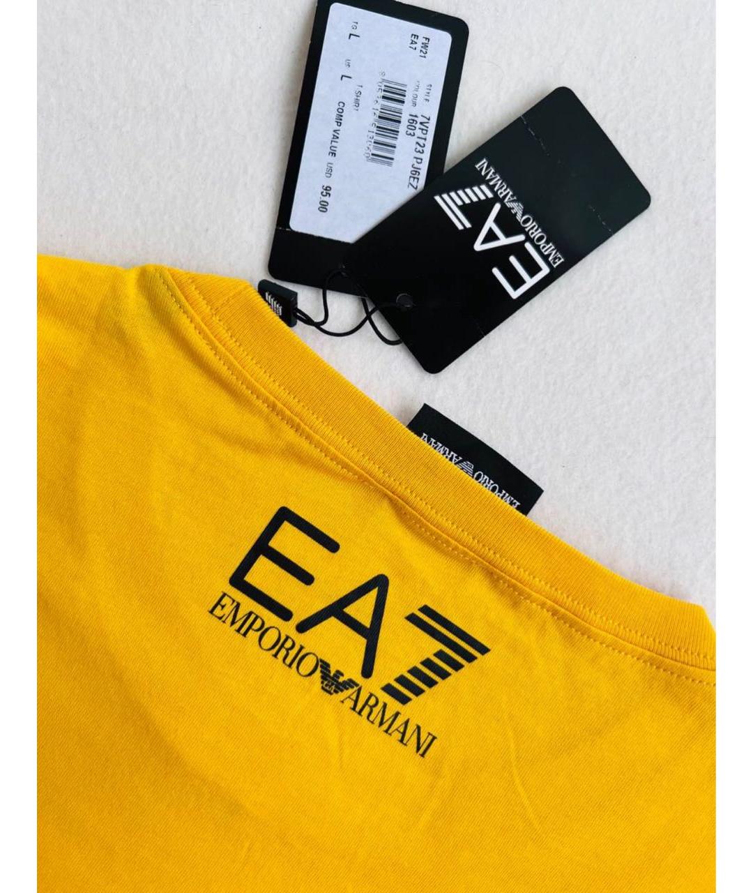 EMPORIO ARMANI Желтая хлопковая футболка, фото 6