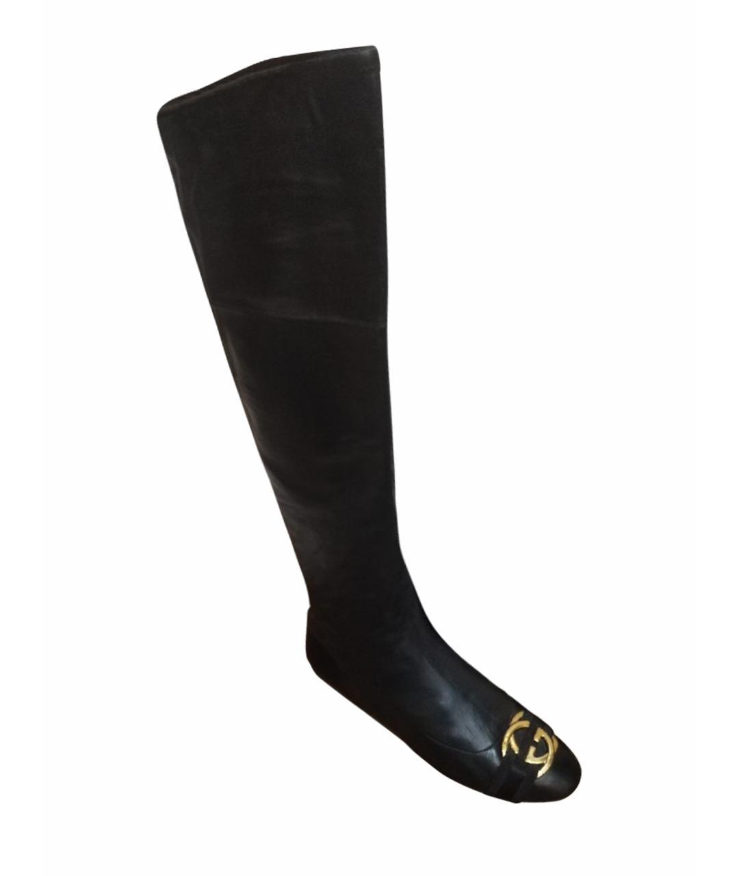 GUCCI Черные кожаные ботфорты, фото 1