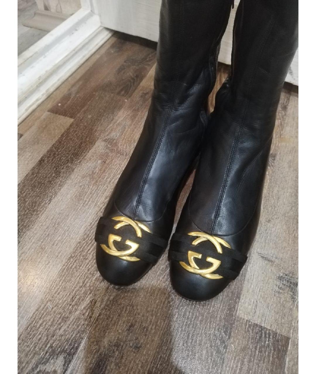 GUCCI Черные кожаные ботфорты, фото 3