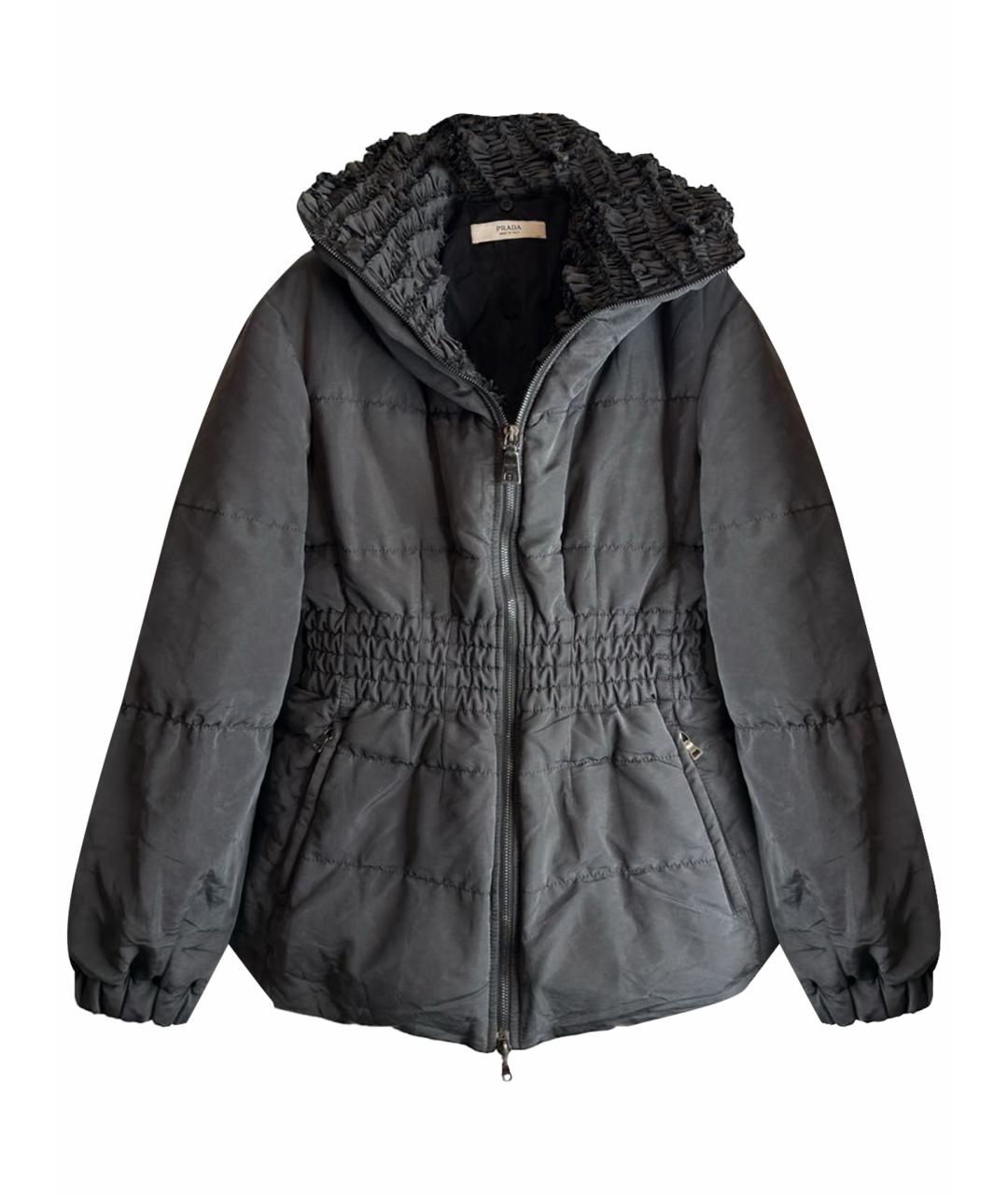 PRADA Антрацитовый шелковый пуховик, фото 1