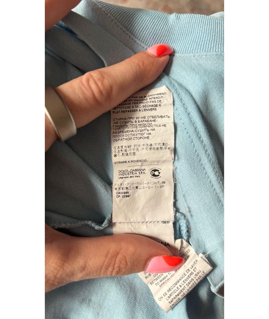 DOLCE&GABBANA Голубая хлопковая футболка, фото 5