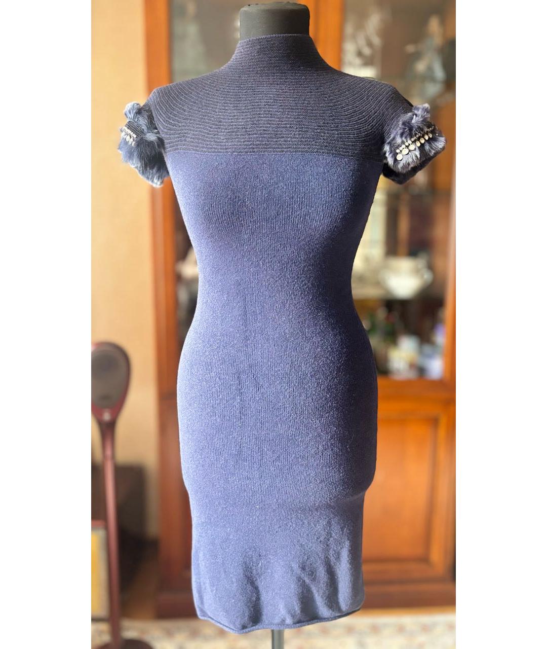 ROBERTO CAVALLI Темно-синее кашемировое повседневное платье, фото 9