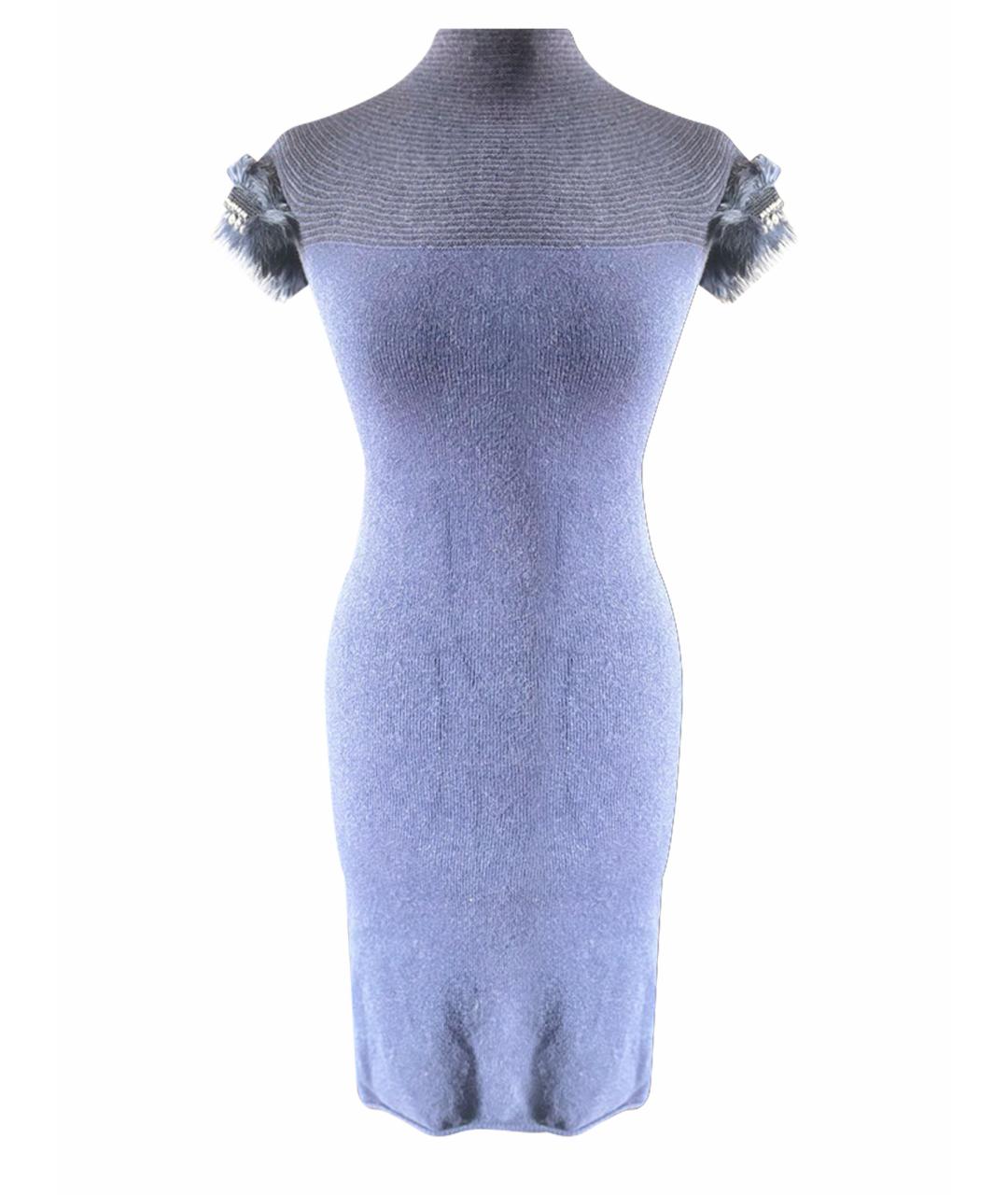 ROBERTO CAVALLI Темно-синее кашемировое повседневное платье, фото 1