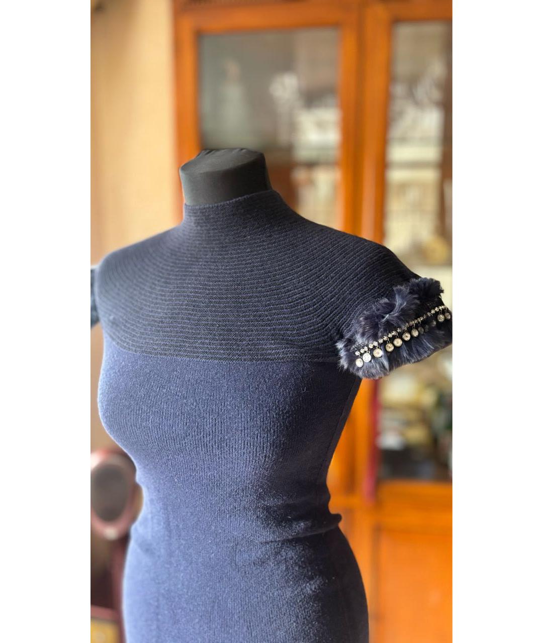 ROBERTO CAVALLI Темно-синее кашемировое повседневное платье, фото 5