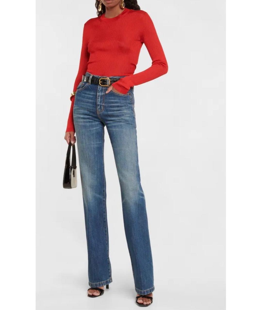 SAINT LAURENT Синие хлопковые прямые джинсы, фото 2