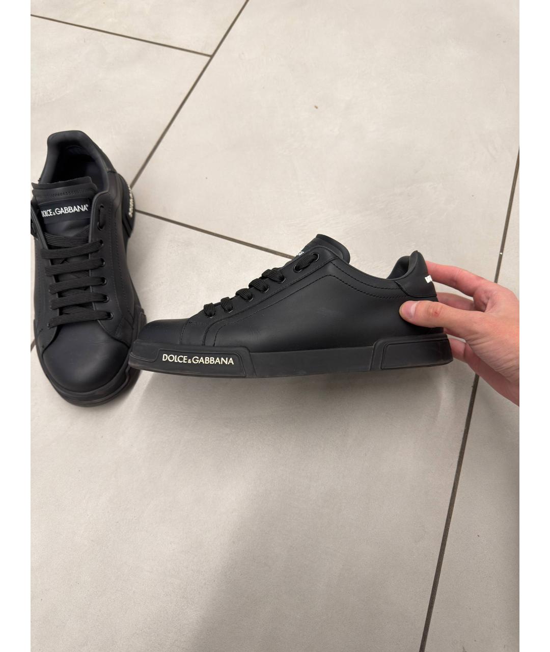 DOLCE&GABBANA Черные кожаные низкие кроссовки / кеды, фото 5
