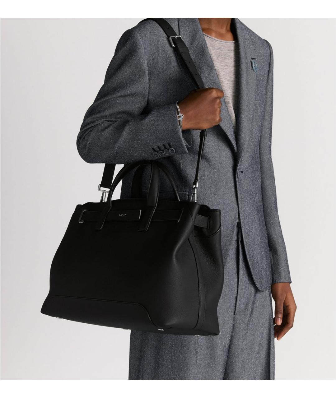 CHRISTIAN DIOR Черная кожаная сумка тоут, фото 3