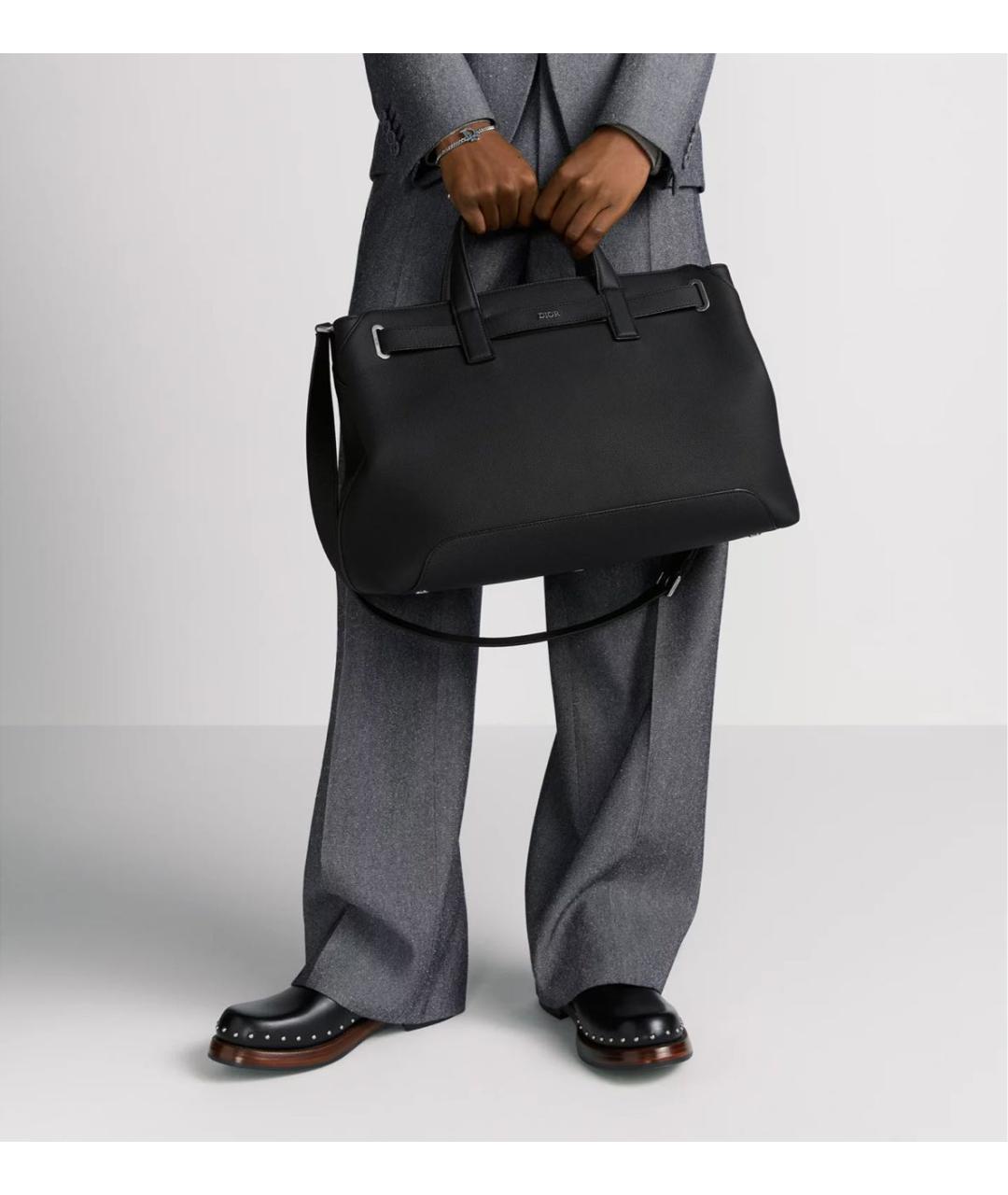 CHRISTIAN DIOR Черная кожаная сумка тоут, фото 2