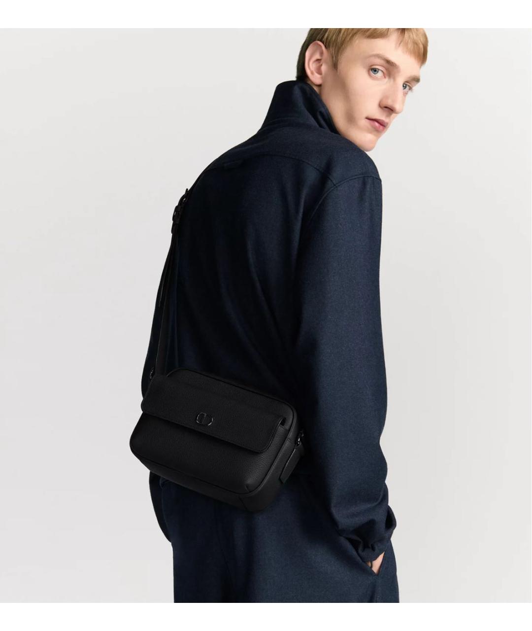 CHRISTIAN DIOR Черная кожаная сумка на плечо, фото 2