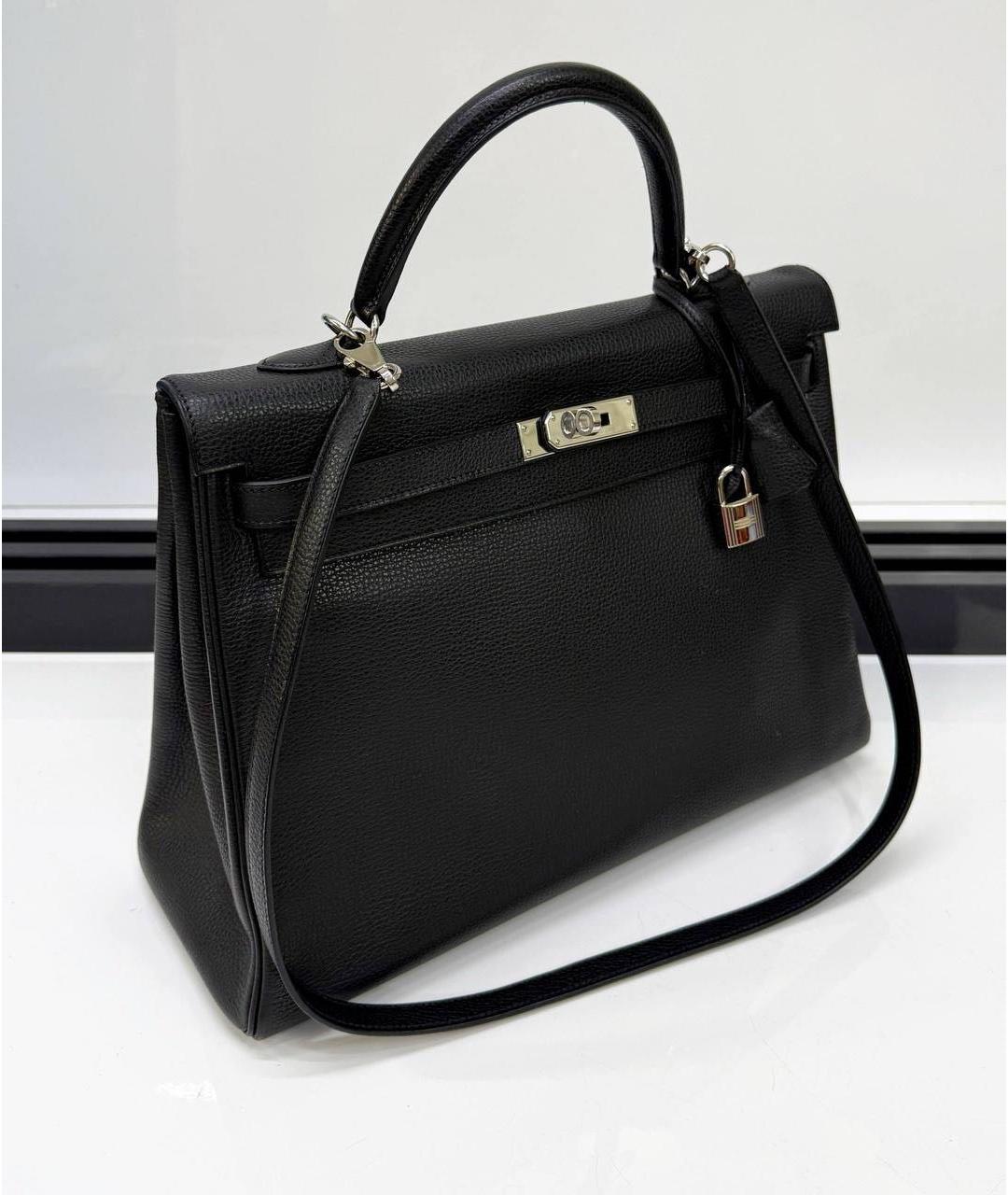 HERMES Черная кожаная сумка с короткими ручками, фото 2