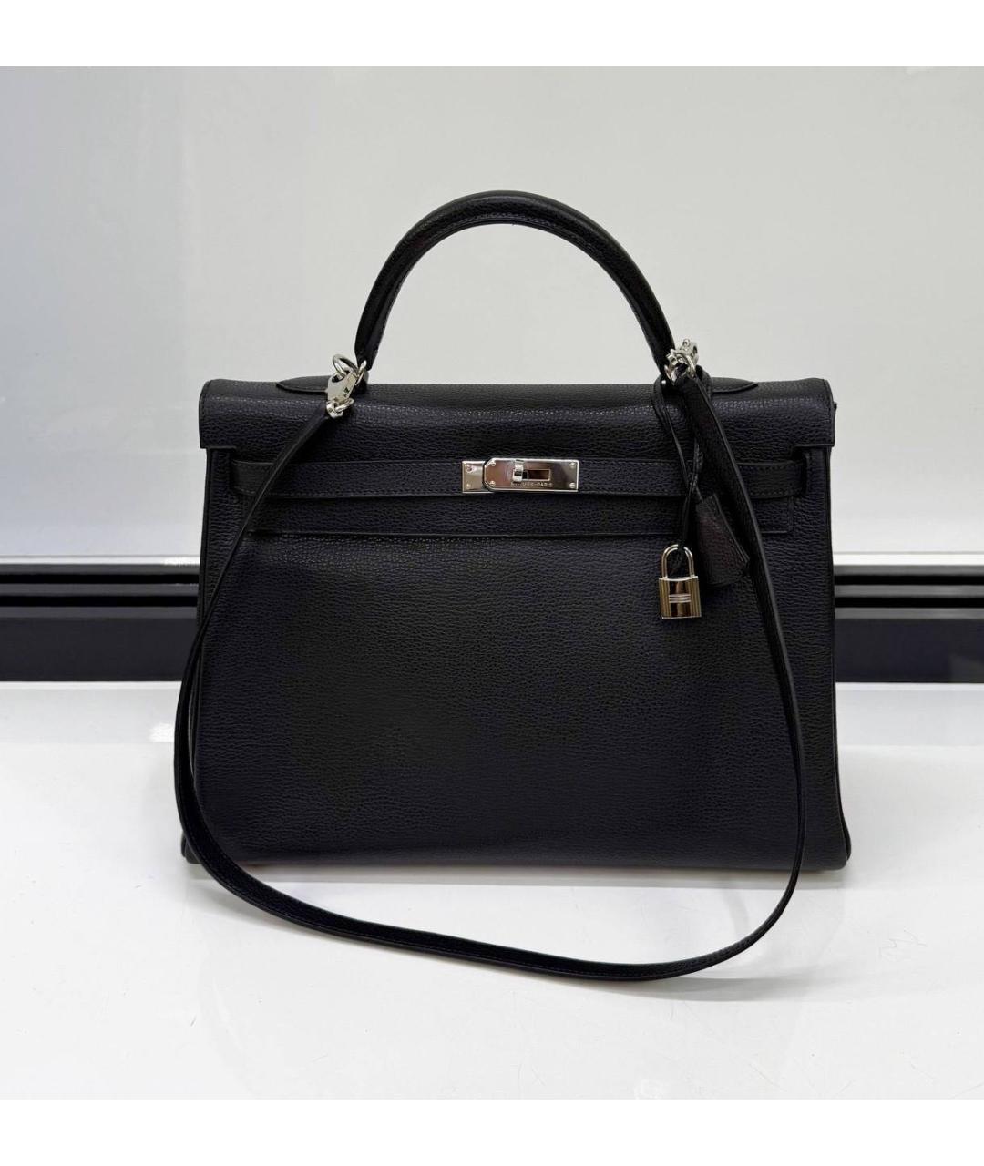 HERMES Черная кожаная сумка с короткими ручками, фото 8