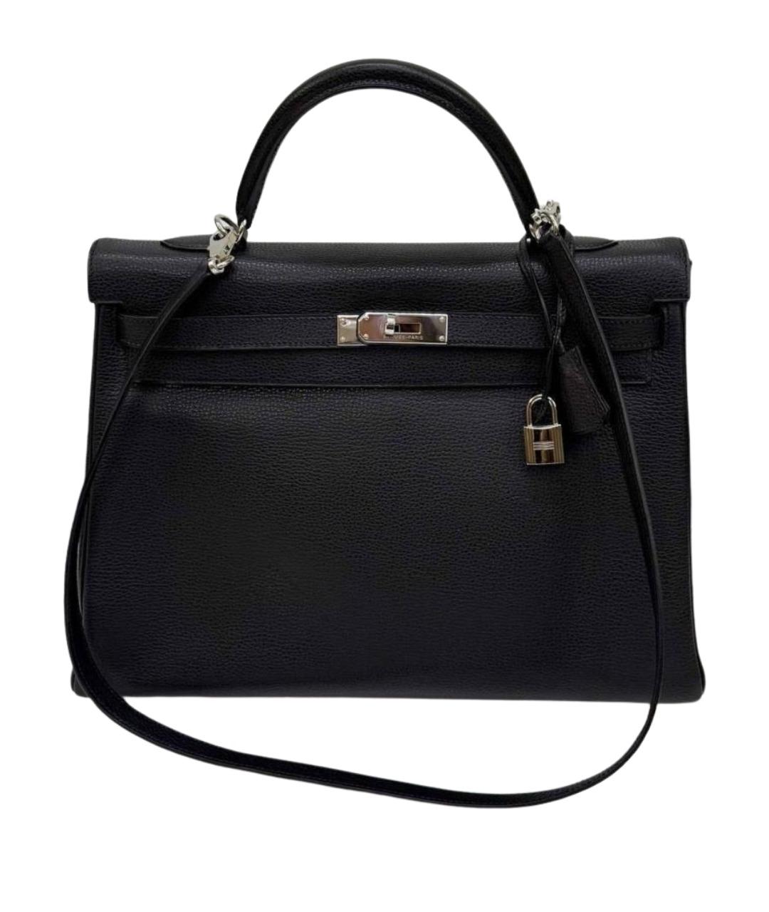 HERMES Черная кожаная сумка с короткими ручками, фото 1