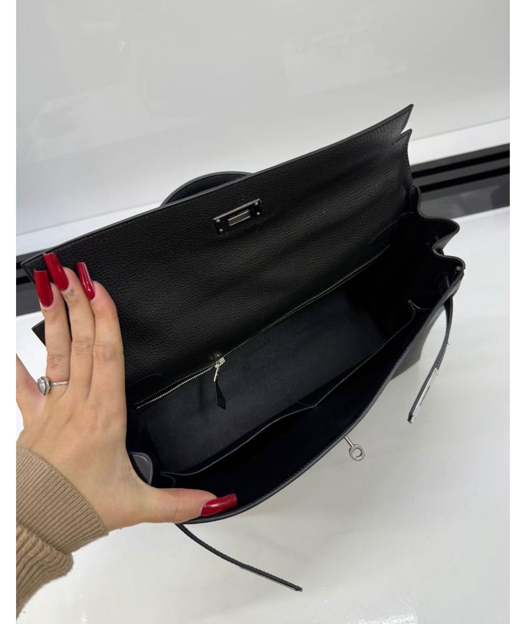 HERMES Черная кожаная сумка с короткими ручками, фото 4