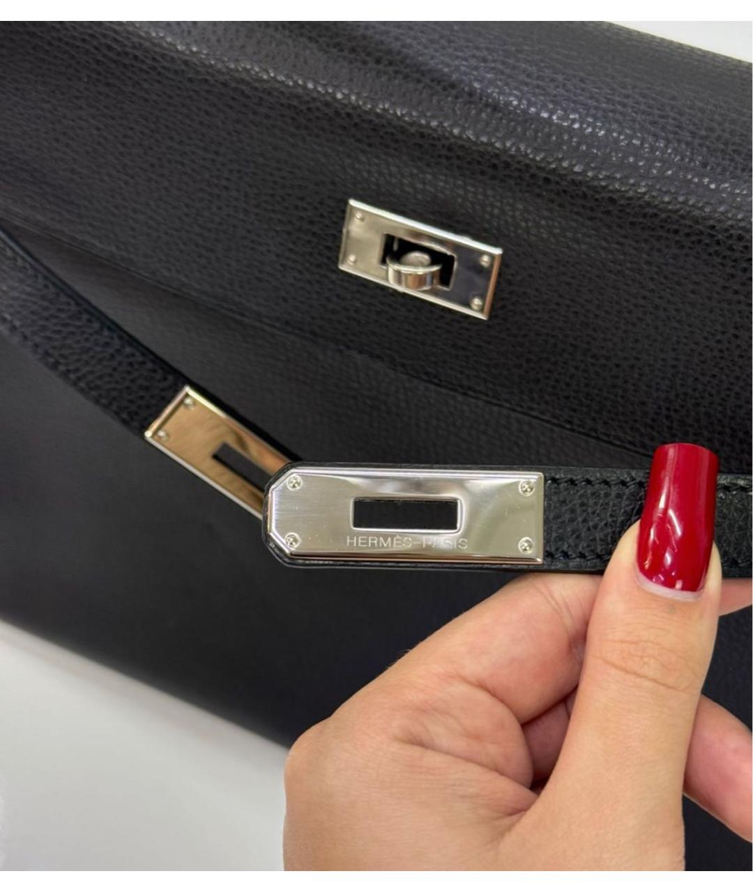 HERMES Черная кожаная сумка с короткими ручками, фото 6
