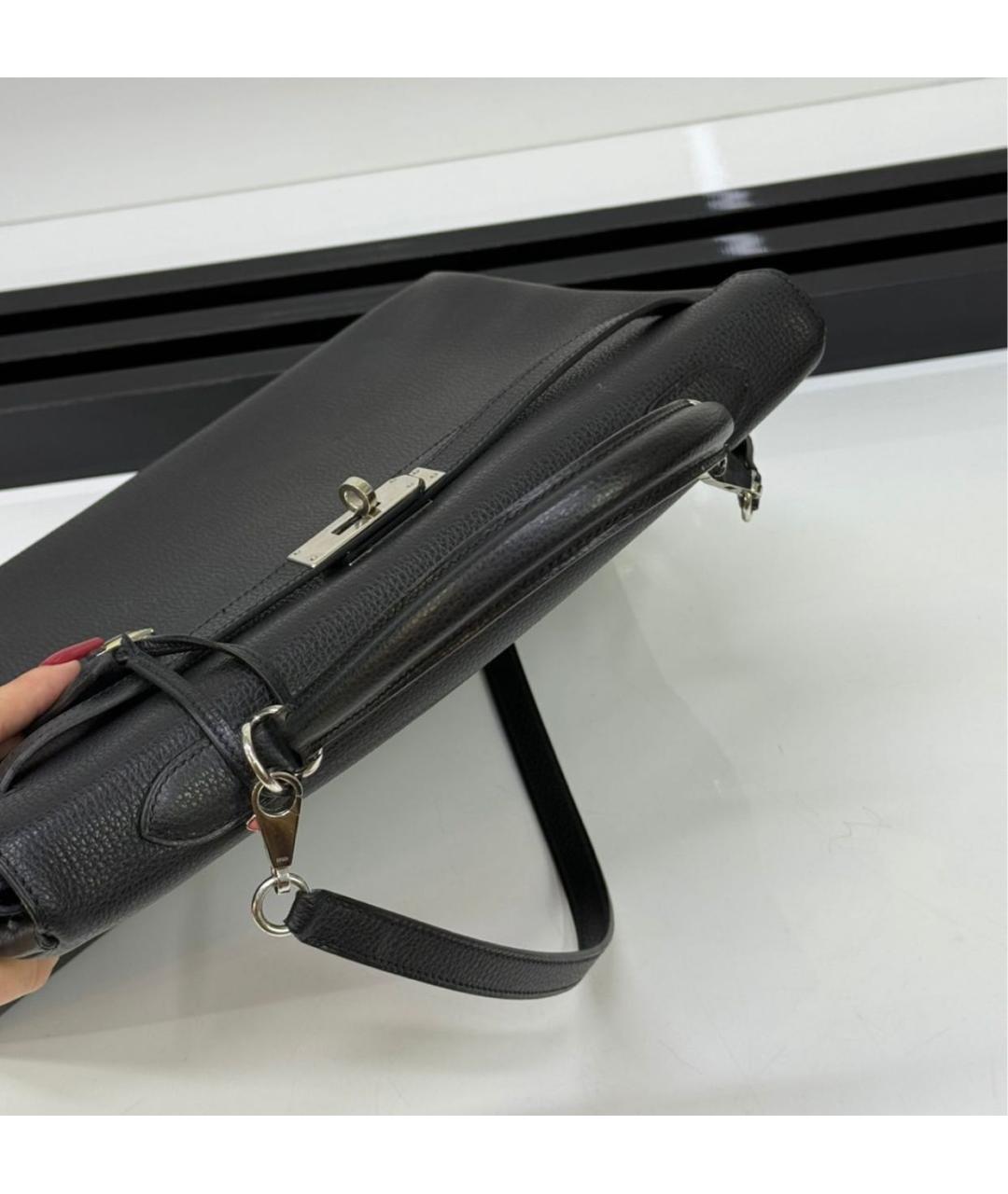 HERMES Черная кожаная сумка с короткими ручками, фото 5