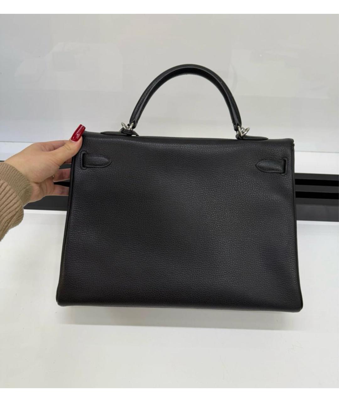 HERMES Черная кожаная сумка с короткими ручками, фото 3