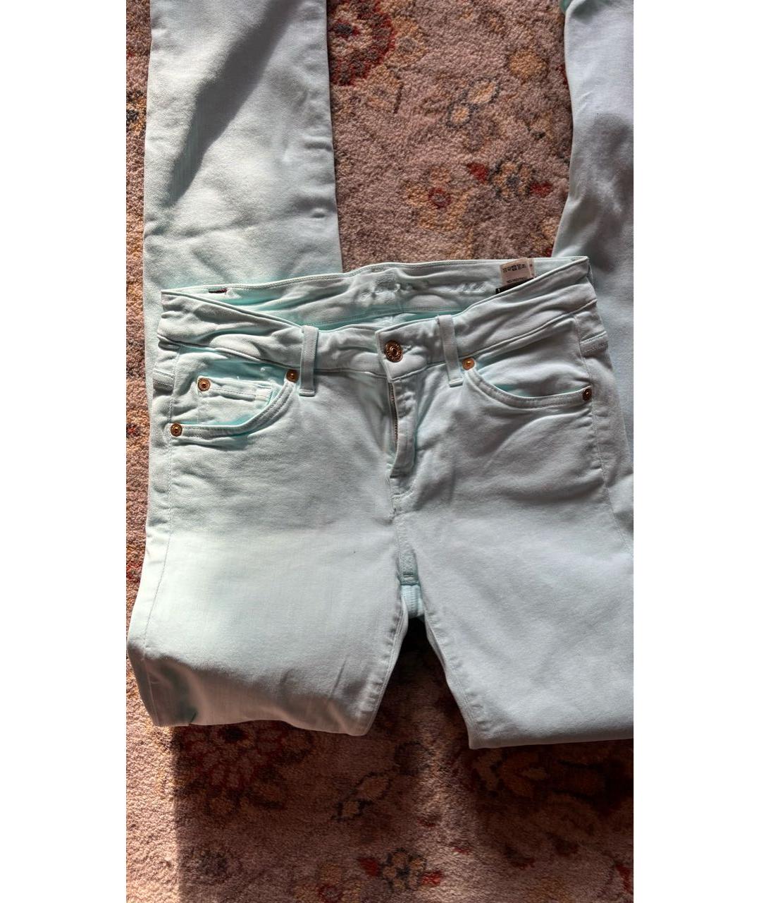 7 FOR ALL MANKIND Голубые хлопко-полиэстеровые джинсы слим, фото 5