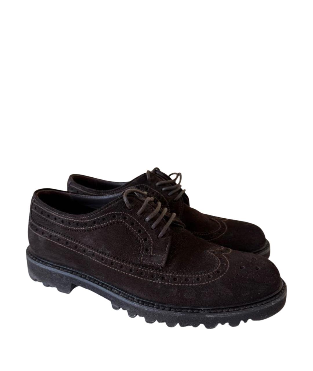 GIORGIO ARMANI Коричневые замшевые низкие ботинки, фото 1