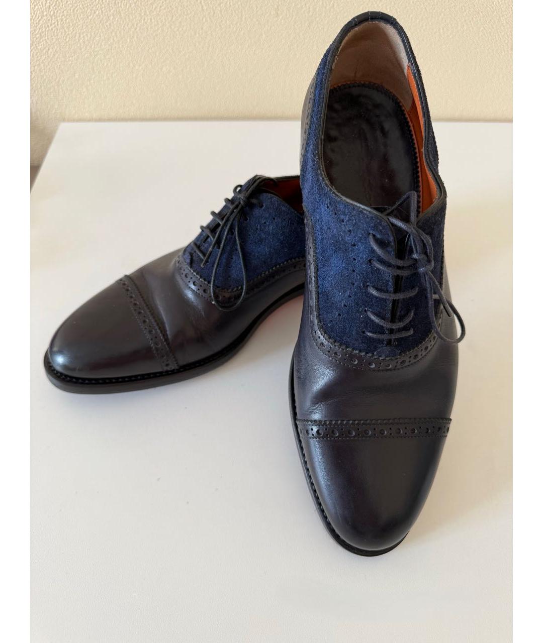 SANTONI Темно-синие кожаные туфли, фото 3