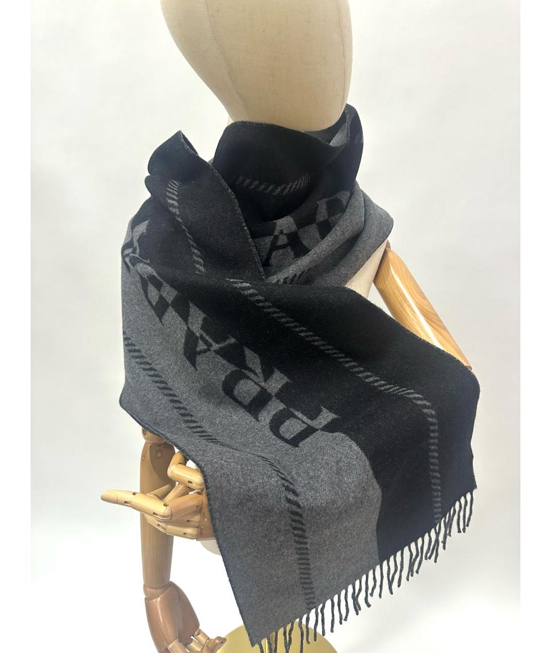 PRADA Черный шерстяной шарф, фото 5