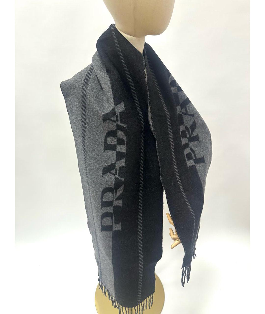 PRADA Черный шерстяной шарф, фото 6