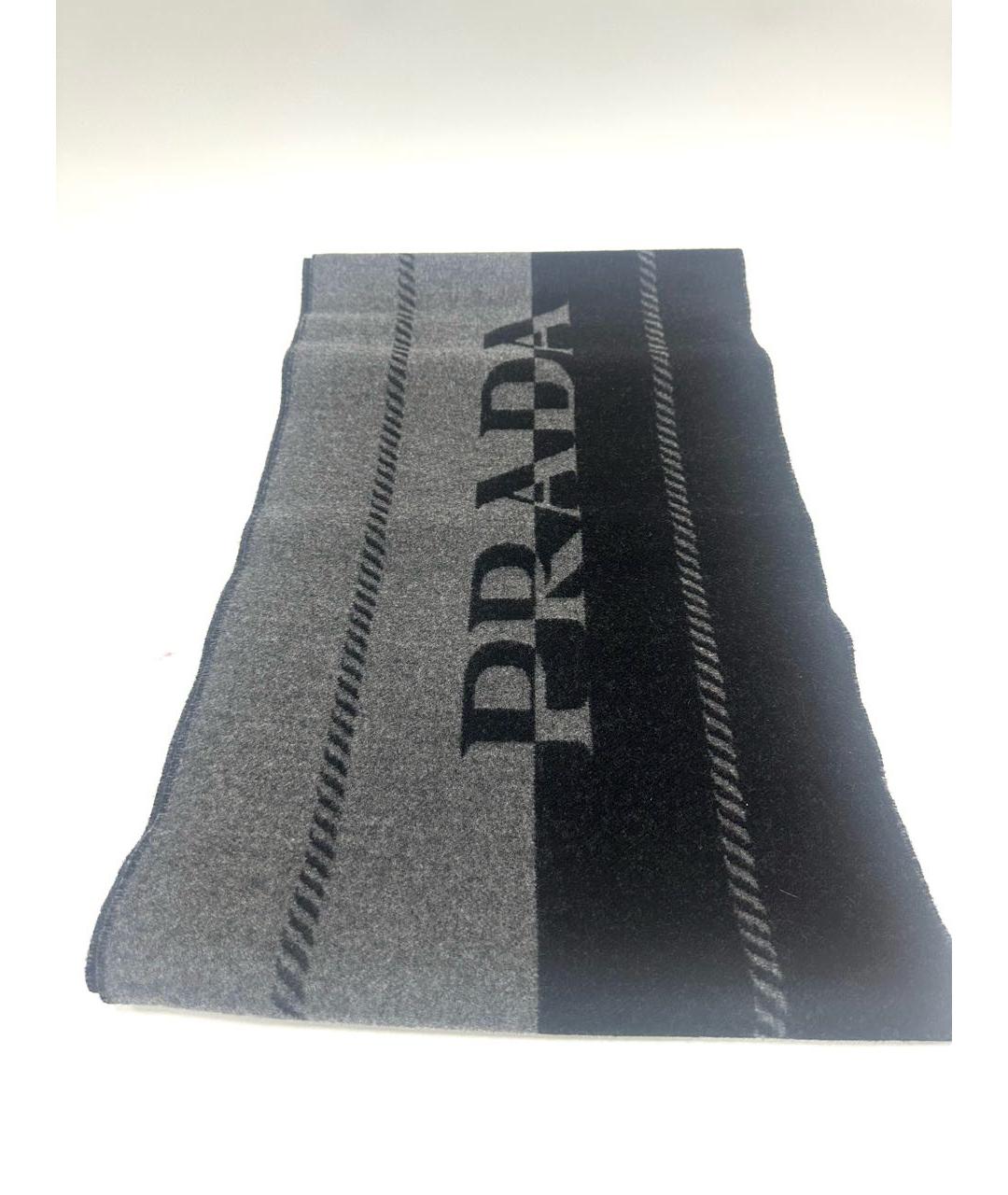 PRADA Черный шерстяной шарф, фото 7