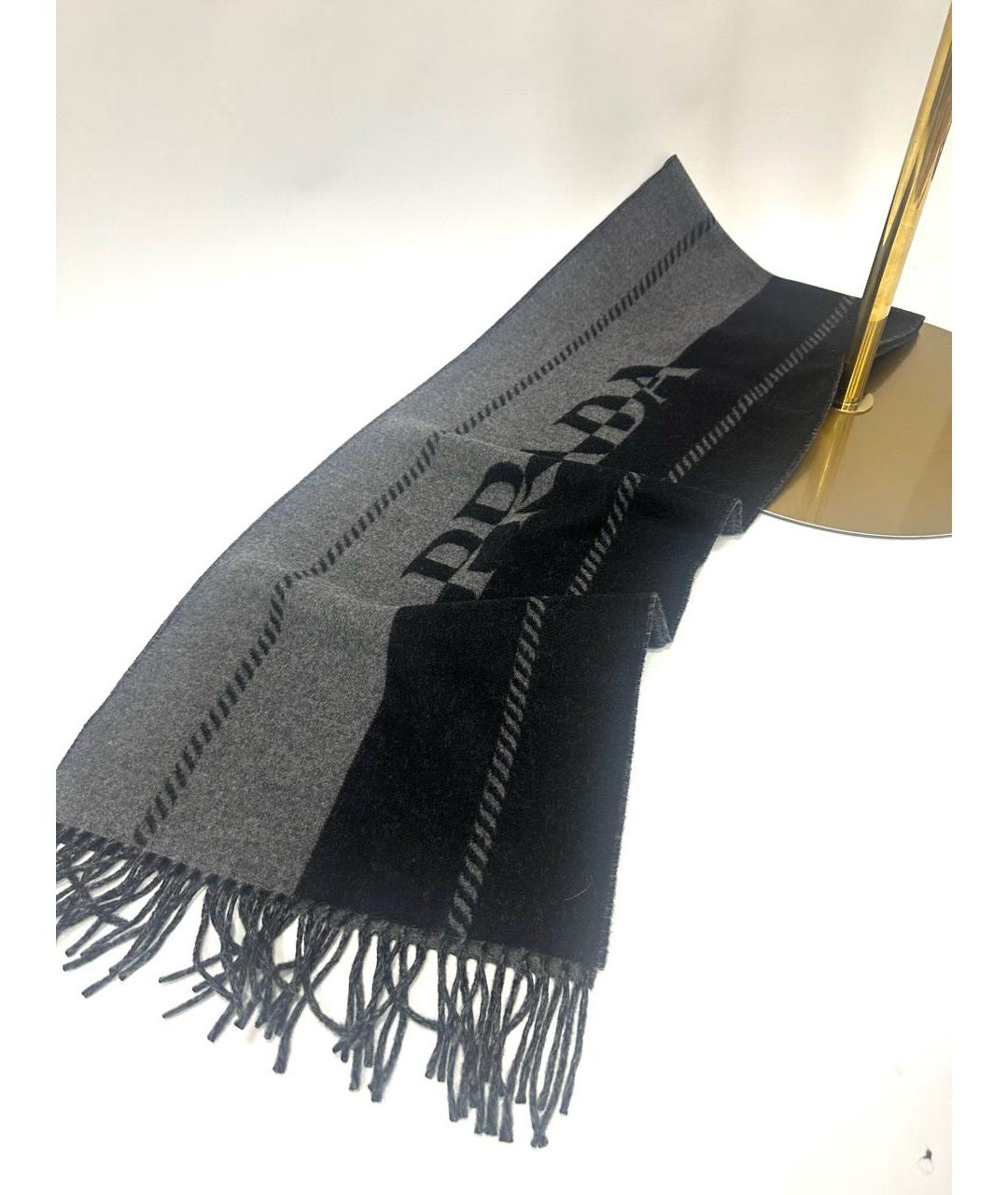 PRADA Черный шерстяной шарф, фото 2