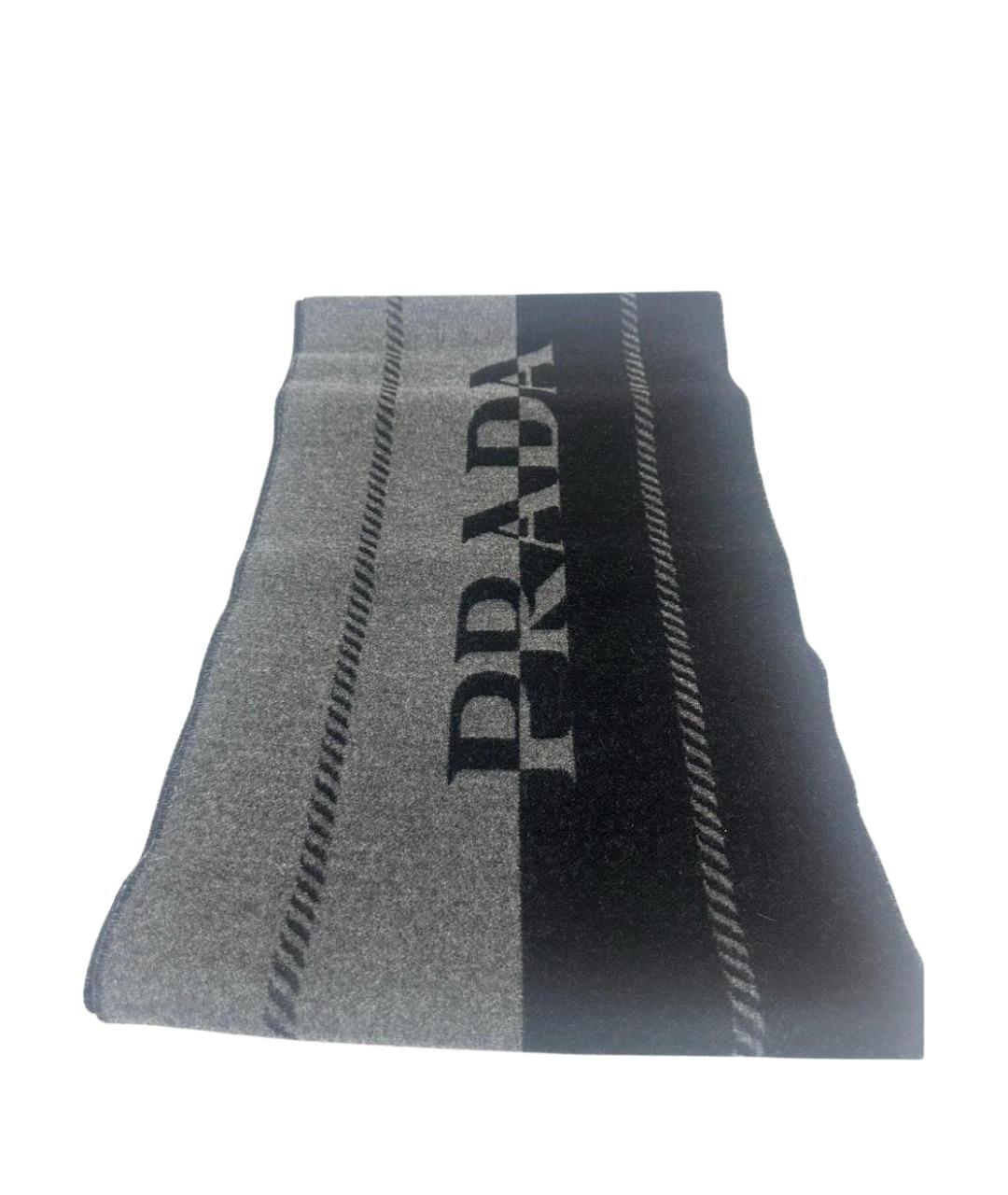 PRADA Черный шерстяной шарф, фото 1