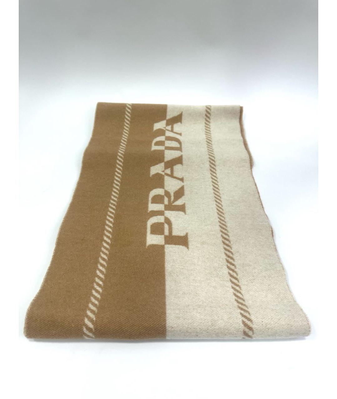 PRADA Коричневый шерстяной шарф, фото 6