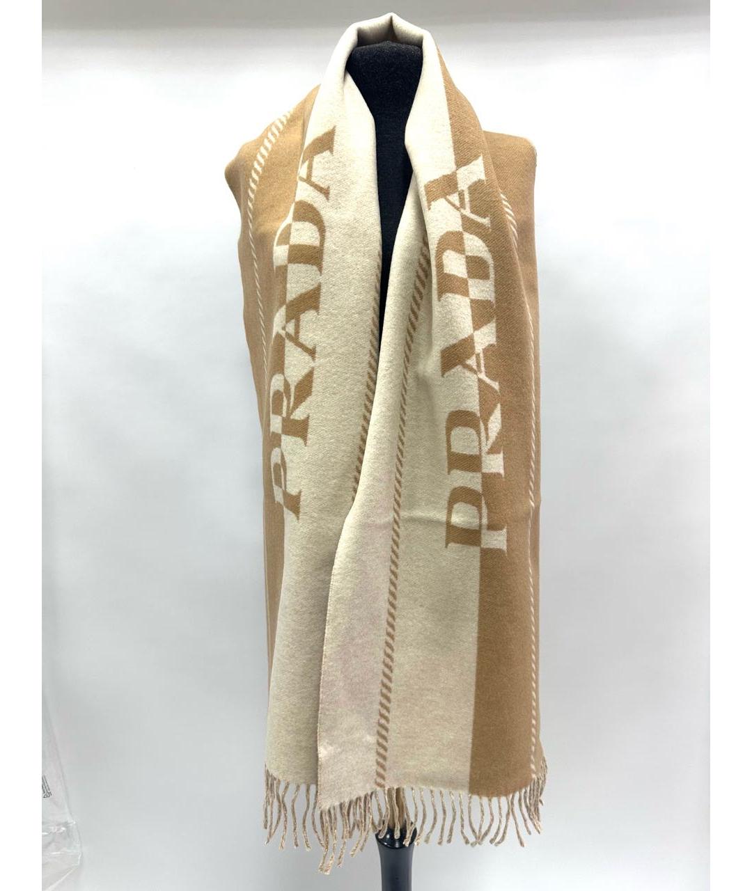 PRADA Коричневый шерстяной шарф, фото 5