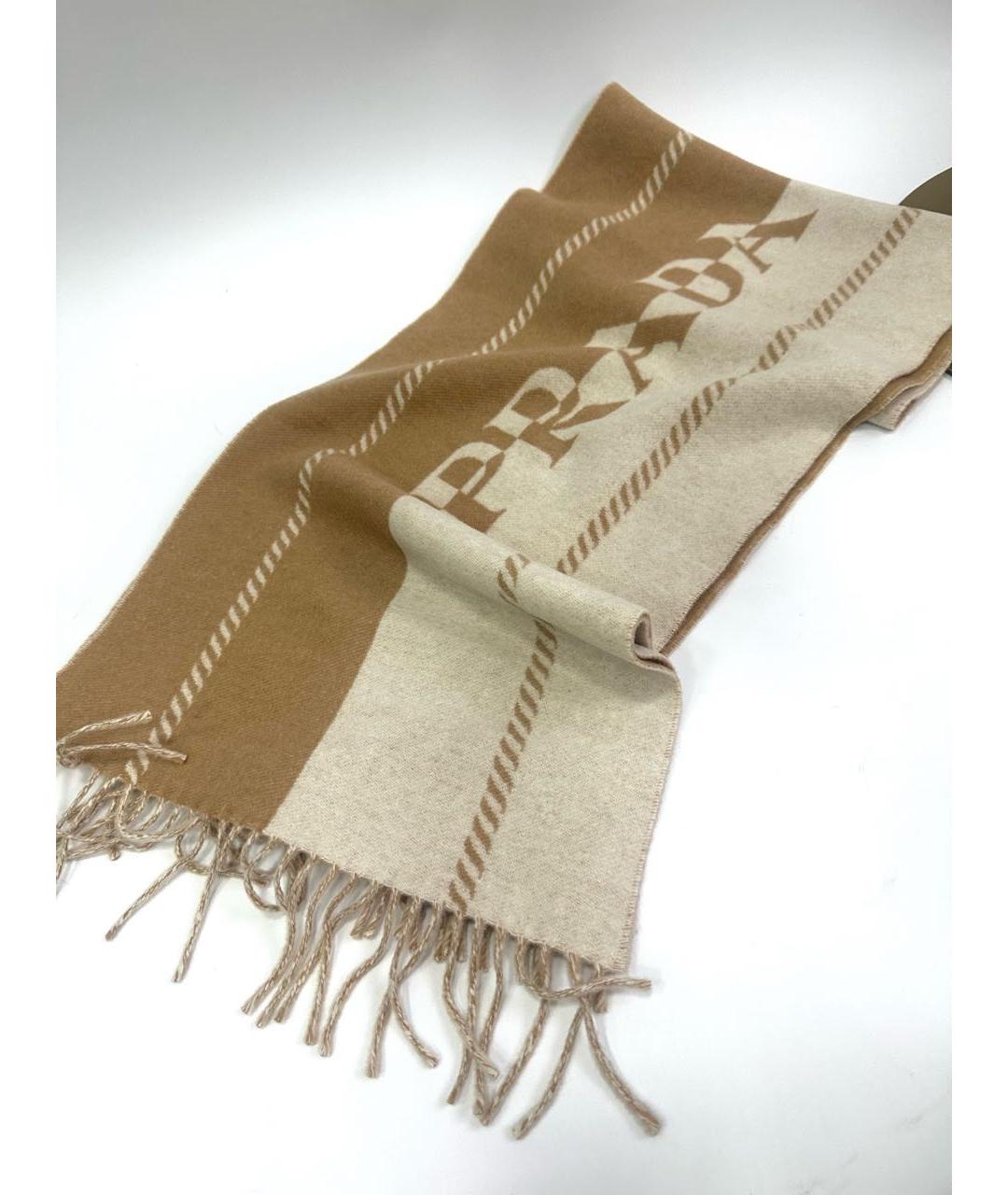 PRADA Коричневый шерстяной шарф, фото 2