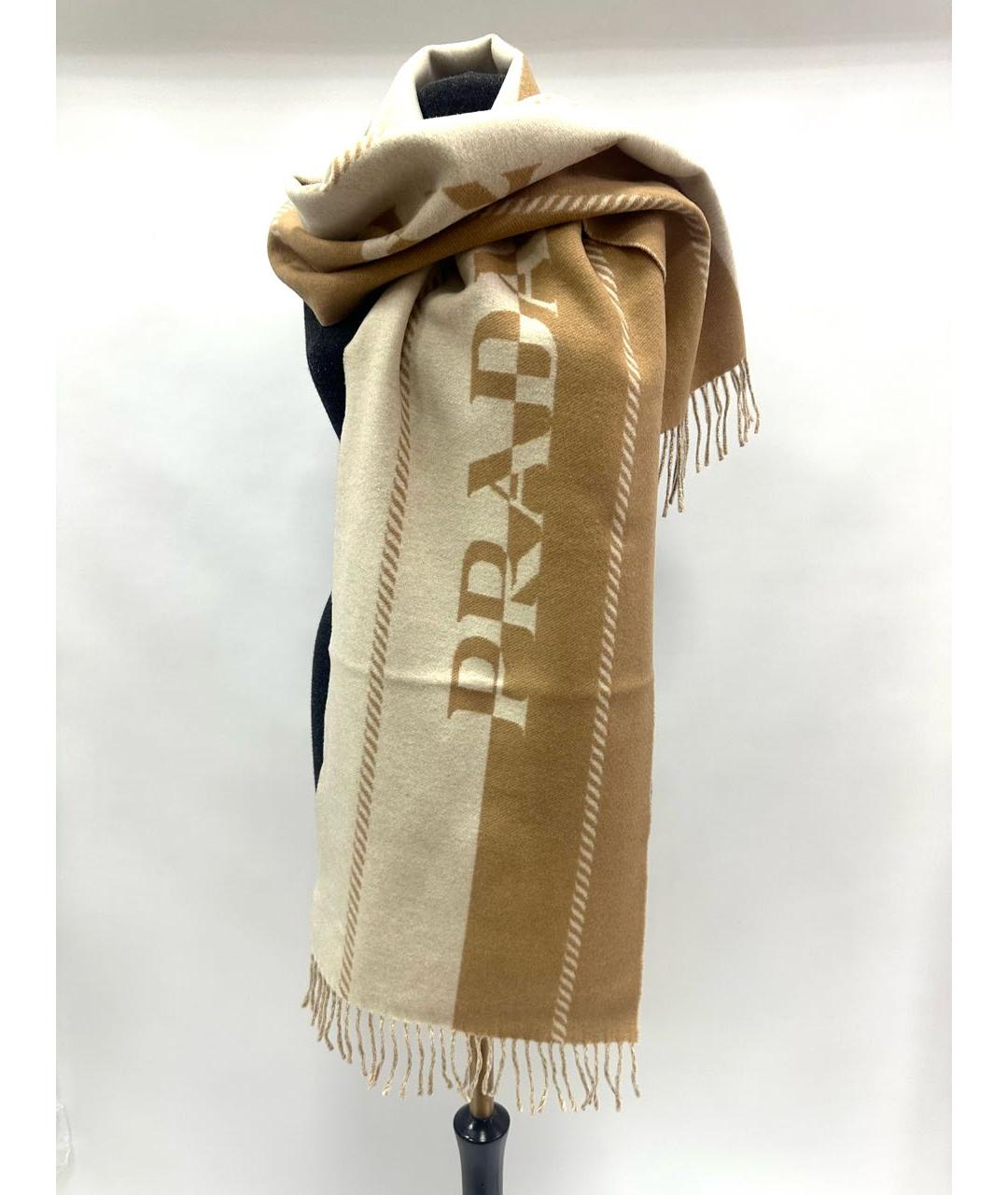 PRADA Коричневый шерстяной шарф, фото 4