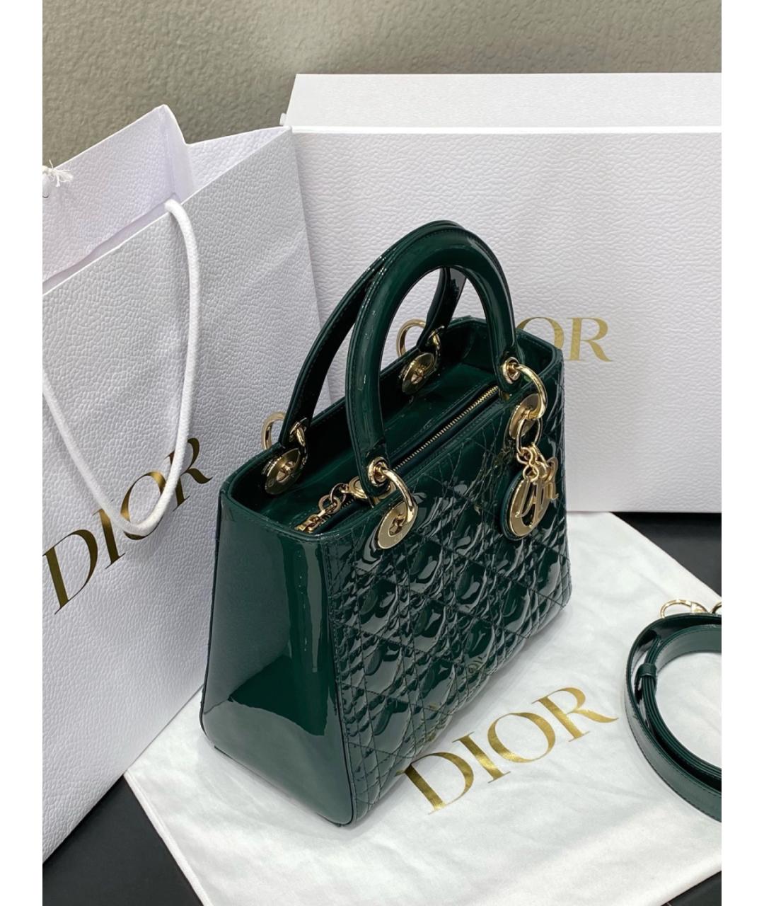CHRISTIAN DIOR Зеленая сумка тоут из лакированной кожи, фото 6