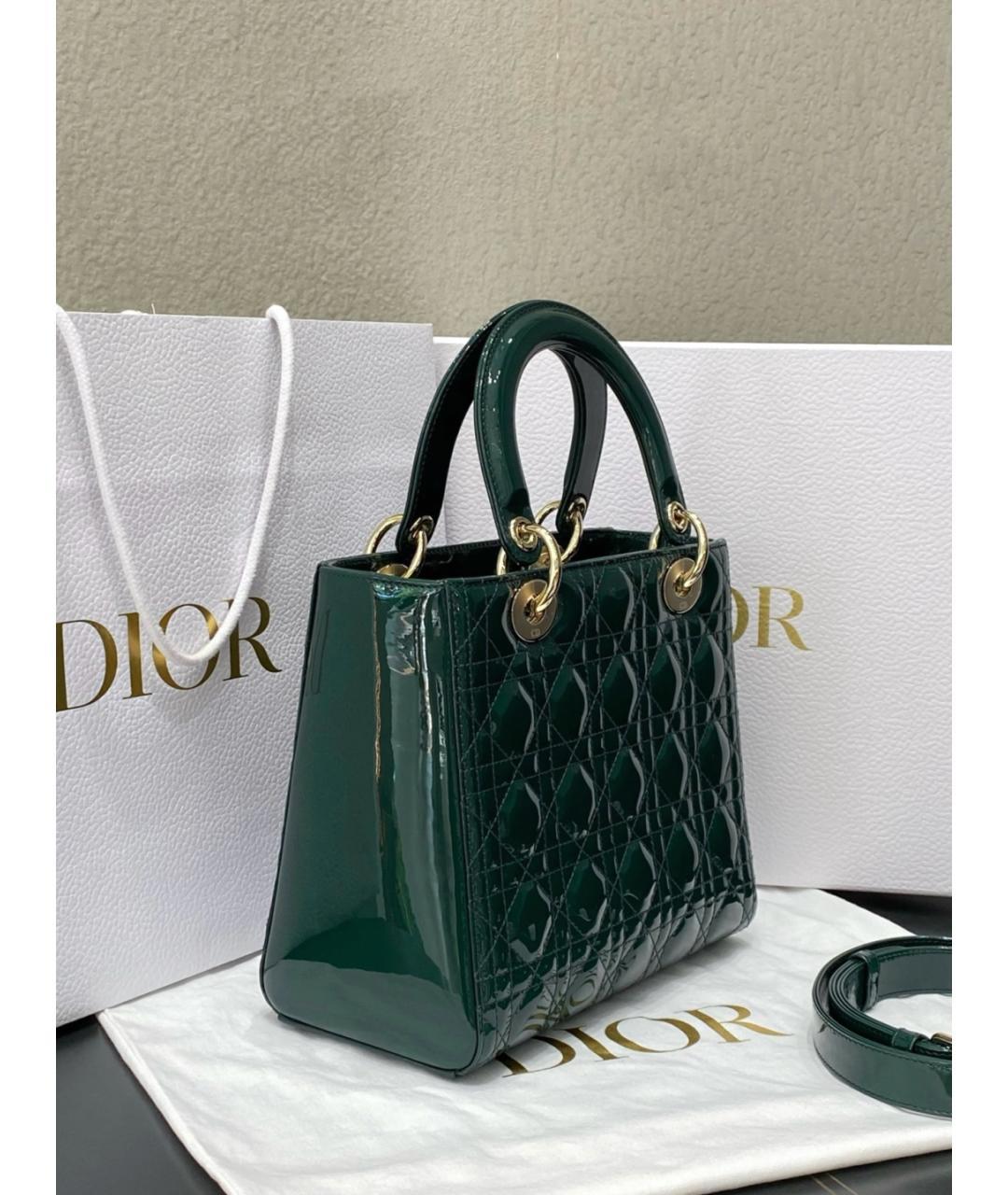 CHRISTIAN DIOR Зеленая сумка тоут из лакированной кожи, фото 5