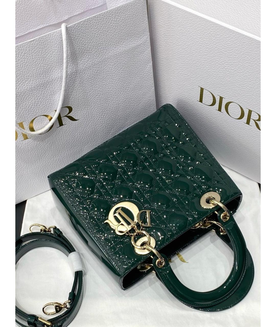 CHRISTIAN DIOR Зеленая сумка тоут из лакированной кожи, фото 7