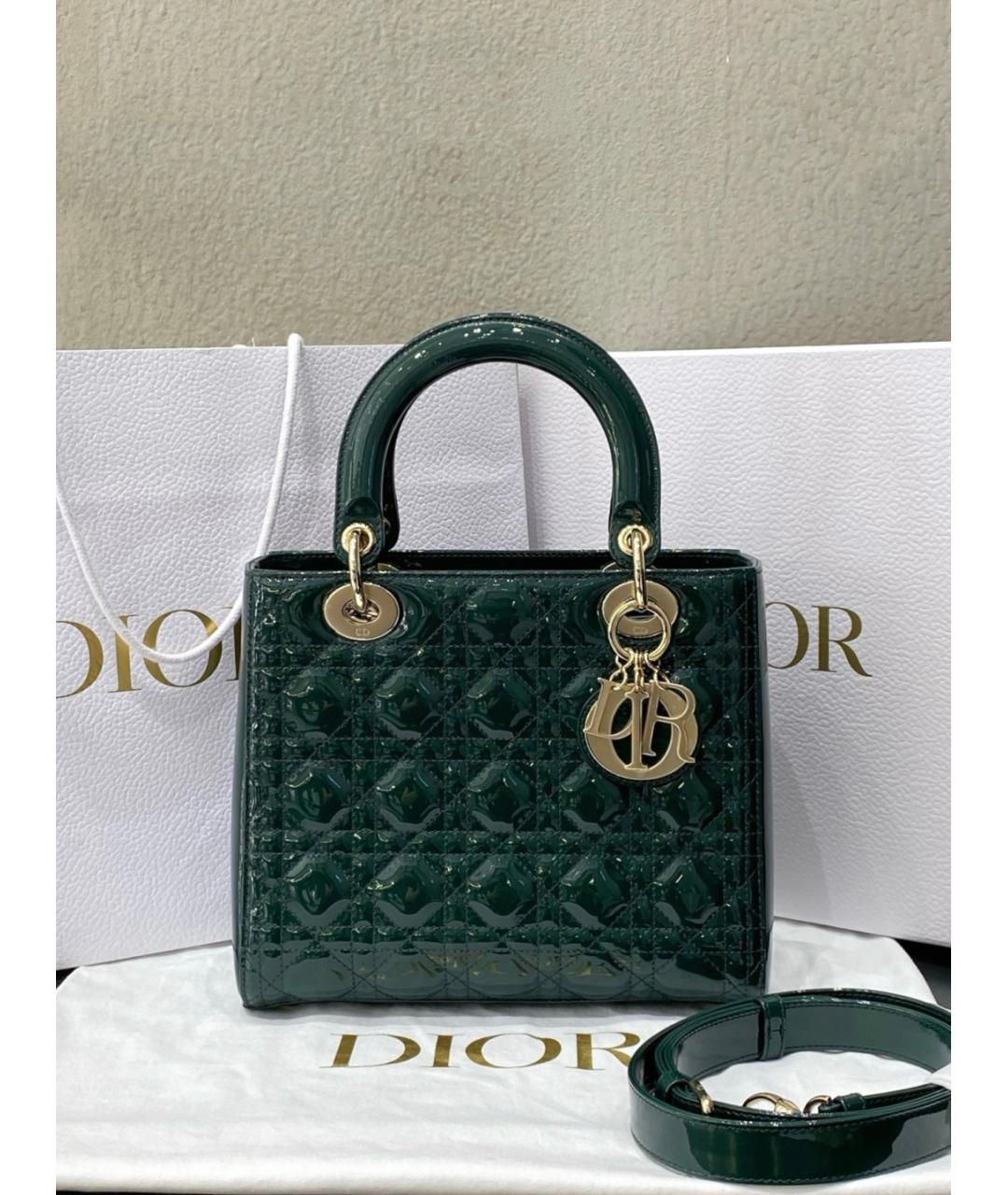 CHRISTIAN DIOR Зеленая сумка тоут из лакированной кожи, фото 10