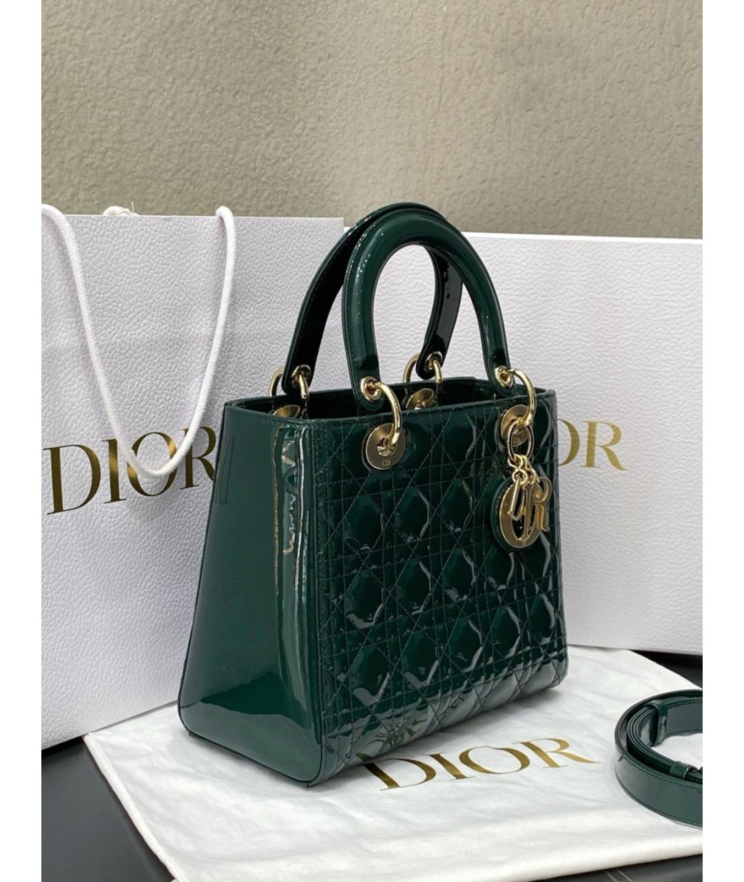CHRISTIAN DIOR Зеленая сумка тоут из лакированной кожи, фото 4