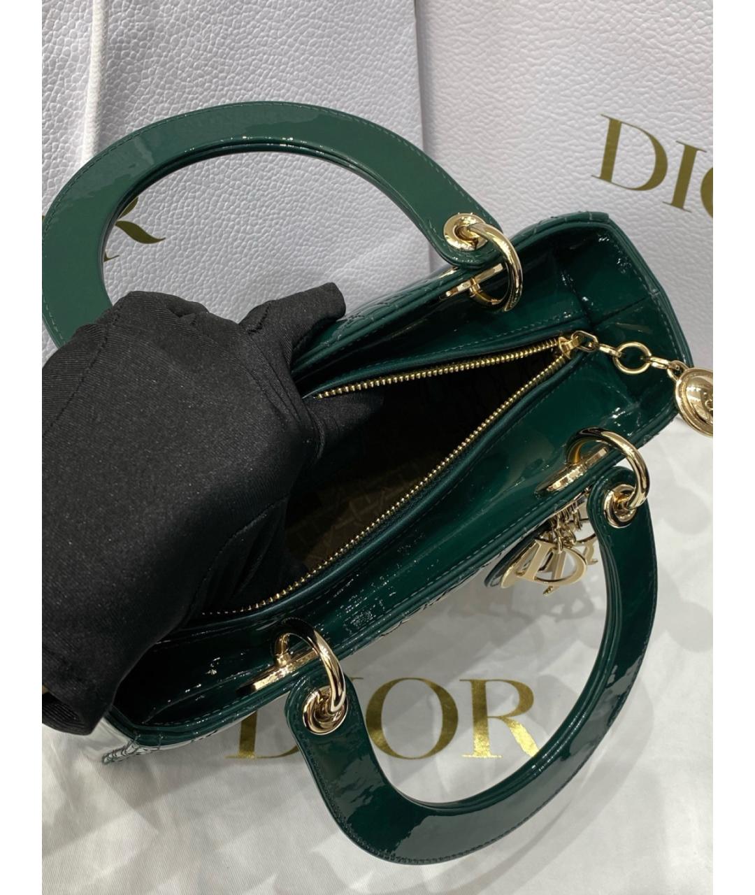 CHRISTIAN DIOR Зеленая сумка тоут из лакированной кожи, фото 9