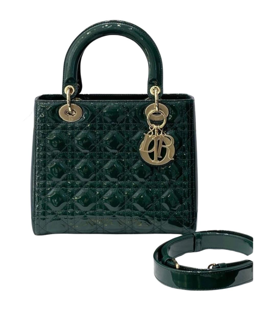CHRISTIAN DIOR Зеленая сумка тоут из лакированной кожи, фото 1