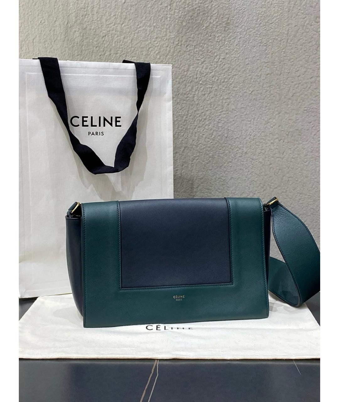 CELINE Зеленая кожаная сумка через плечо, фото 2