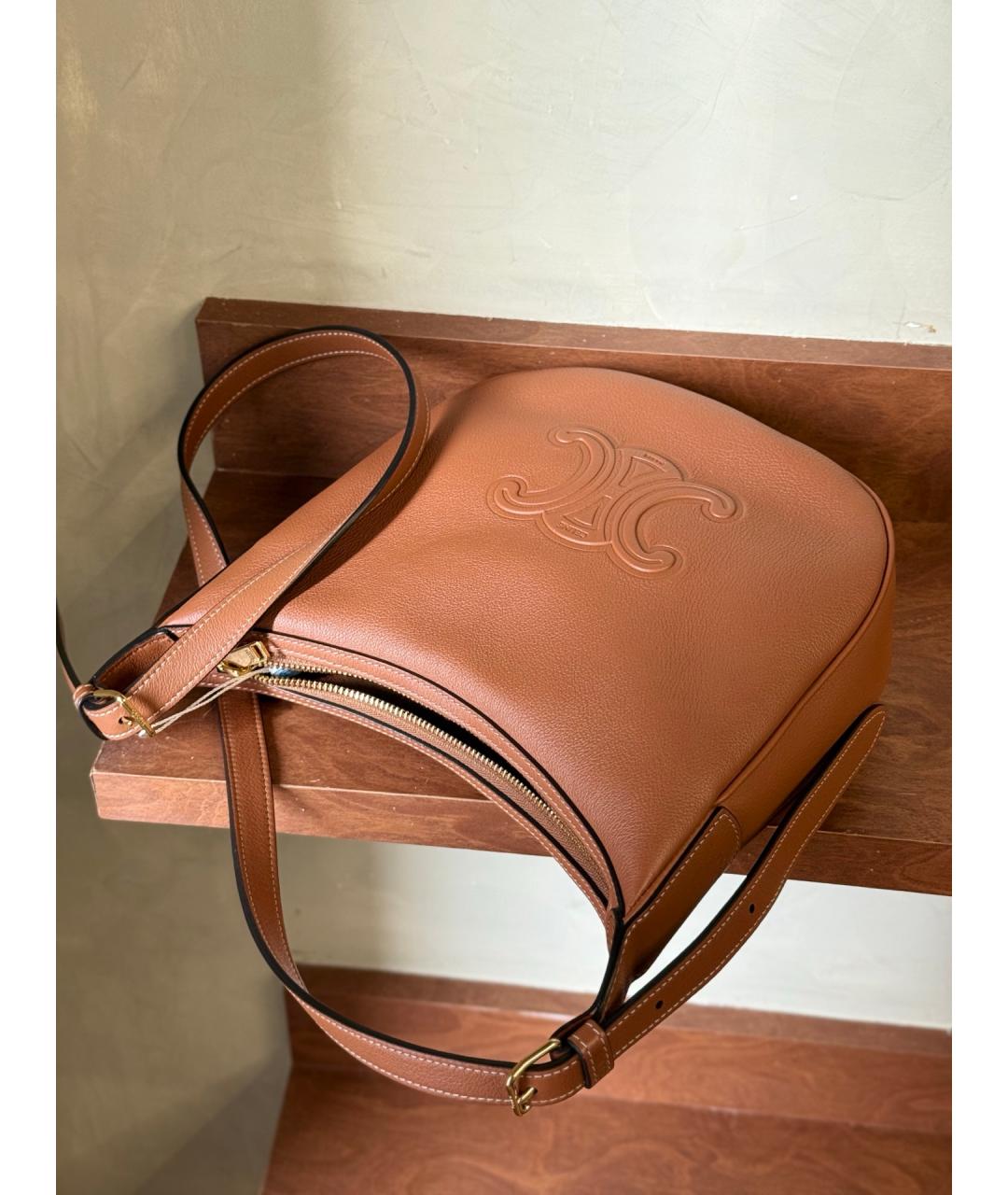 CELINE Коричневая кожаная сумка через плечо, фото 7