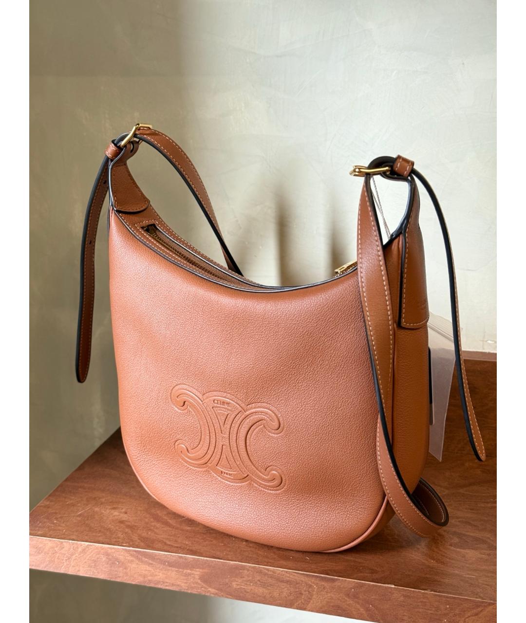 CELINE Коричневая кожаная сумка через плечо, фото 3