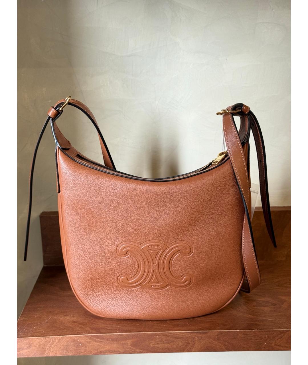 CELINE Коричневая кожаная сумка через плечо, фото 2