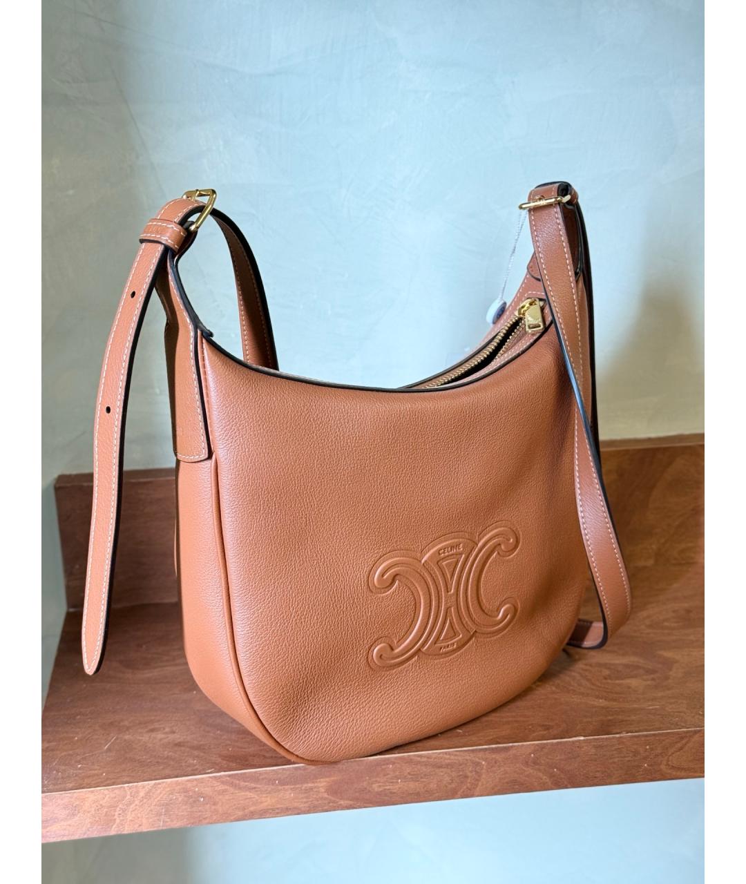 CELINE Коричневая кожаная сумка через плечо, фото 4