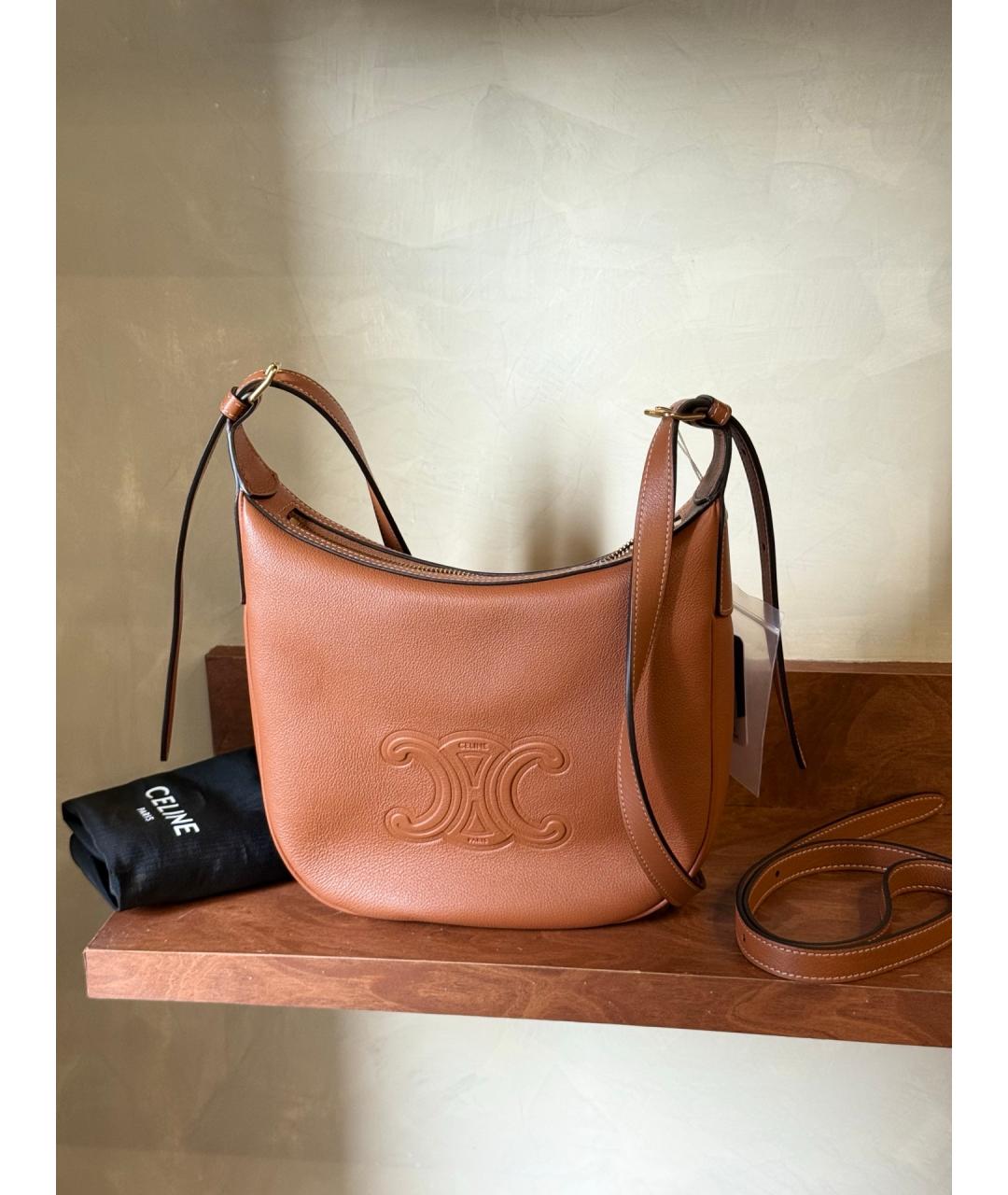 CELINE Коричневая кожаная сумка через плечо, фото 8