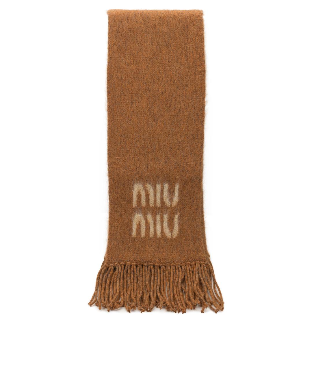 MIU MIU Коричневый шерстяной шарф, фото 1